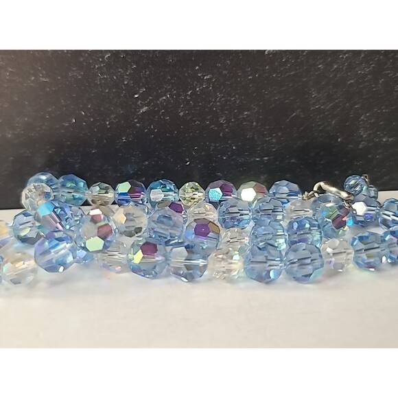 Aurora Borealis Crystal Blue And Clear Adjustable Beaded Necklace Vintage - Picture 7 of 10